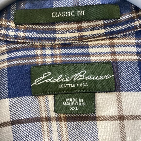 Eddie Bauer Mens Classic Fit Plaid Button-Down Shirt Size XXL 2XL Blue & Beige C - Picture 3 of 10